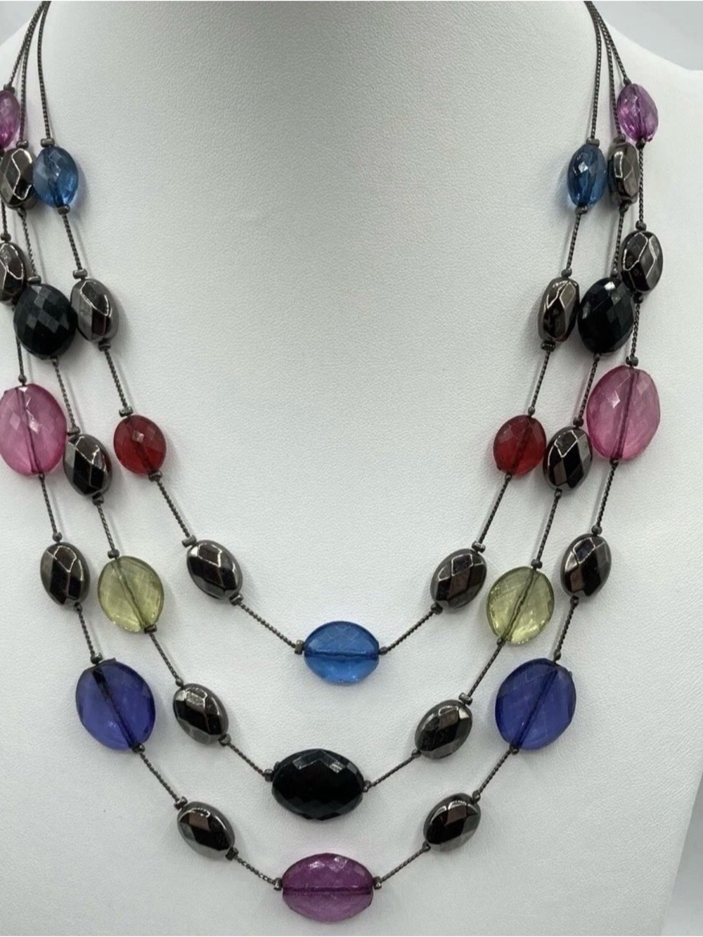 NY & Co Multi-Color/Strand Lucite Plastic Faceted Bead Layered Bib Necklace
